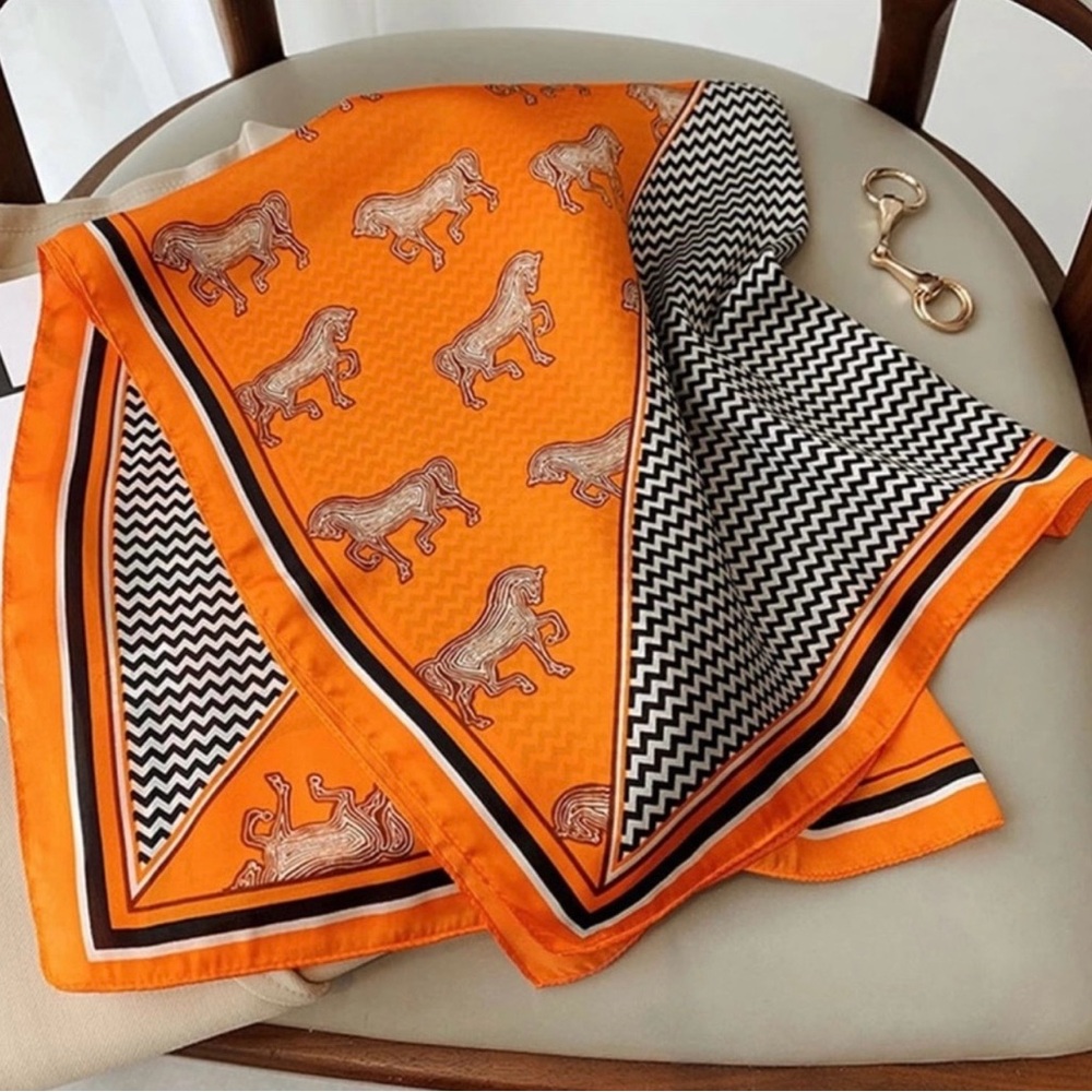 Orange Horse Print Scarf with Black Chevron Panels